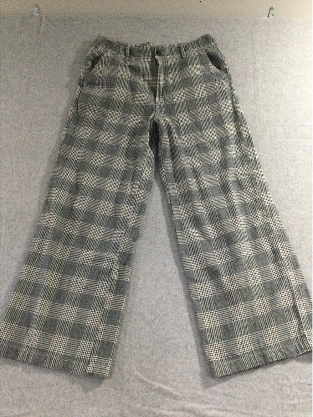 American Eagle Plaid Super High Rise Baggy Wide Leg Pants Plaid Gray Preppy 10 S